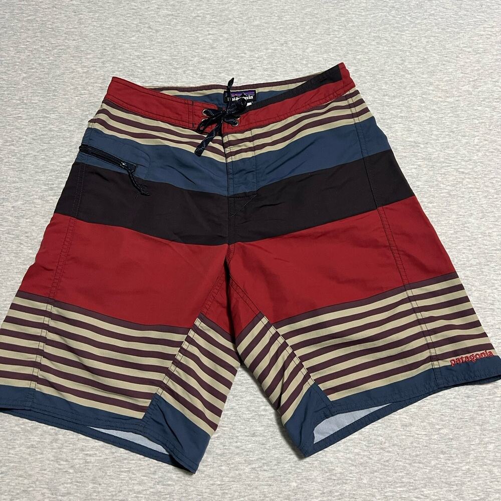 Patagonia Wavefarer Board Shorts Mens 28 Stripes Swim Trunks Unlined 9"‎ Surf